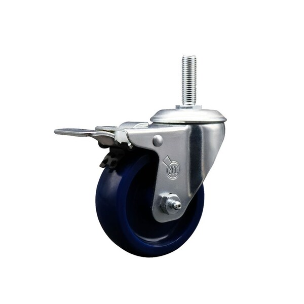 4 Inch Solid Polyurethane Wheel Swivel 58 Inch Threaded Stem Caster Total Lock Brake SCC